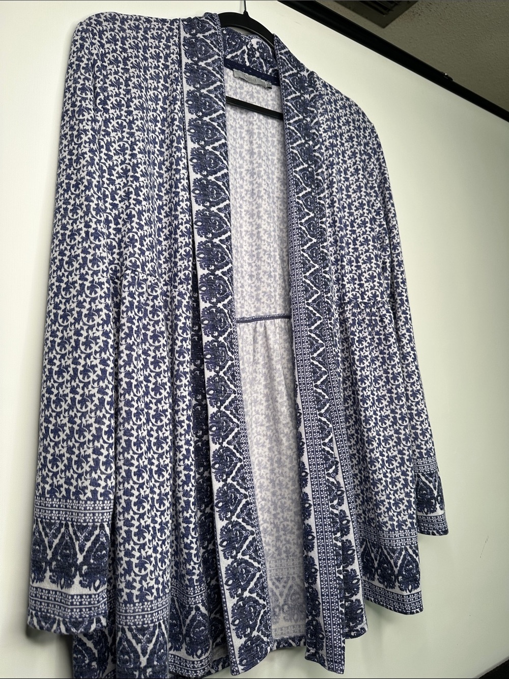 Dalia blue and white boho-patterned open front cardigan size XL - Picture 3 of 16